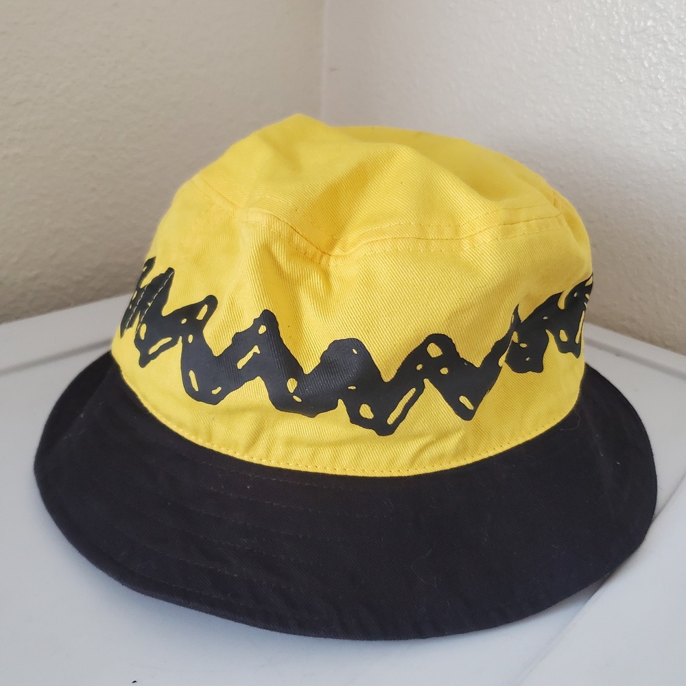 Peanuts Charlie Brown Bucket Hat Yellow Black Zig Zag Pattern Sun Hat Cotton